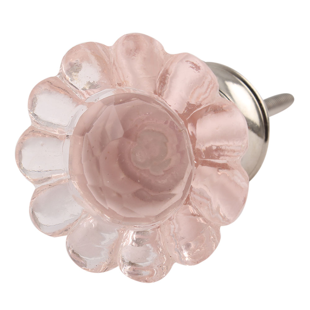 Pink Daisy Pink Crystal Glass Dresser Knob